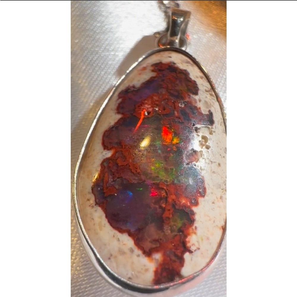 Sterling Silver Mexican Cantera Opal & 10k White Gold 17” Chain - Picture 3 of 11